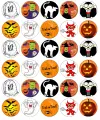 List jedlých koleček na cupcakes – Halloween, postavičky, náhrobky RIP a upír (černá, žlutá, bílá)