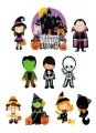 Obdélníkový jedlý obrázek na dort – Halloween, zámek, upír a kostlivec (fialová, černá, žlutá)