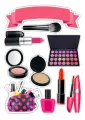 Obdélníkový jedlý obrázek na dort – Make-up paletka (růžová, černá, červená)