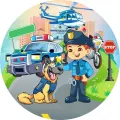 Kulatý jedlý obrázek na dort – Policejní jednotka (modrá, zelená, šedá)