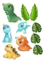 Obdélníkový jedlý obrázek na dort – Veselé dinosaurí mláďata (zelená, žlutá, modrá)