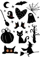 Obdélníkový jedlý obrázek na dort – Halloween, černé siluety s duchem a kočkou (černá, bílá)
