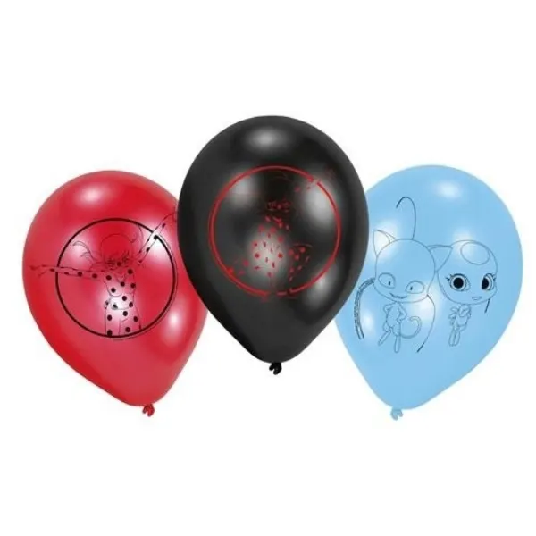 Latexové balonky Kouzelná beruška a černý kocour 6 ks - 23 cm