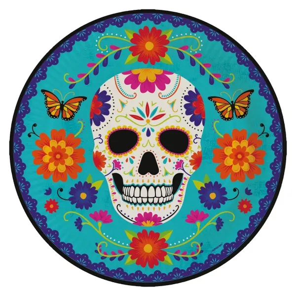 EKO Papírové party talíře Halloween - Day of the dead modré 23 cm
