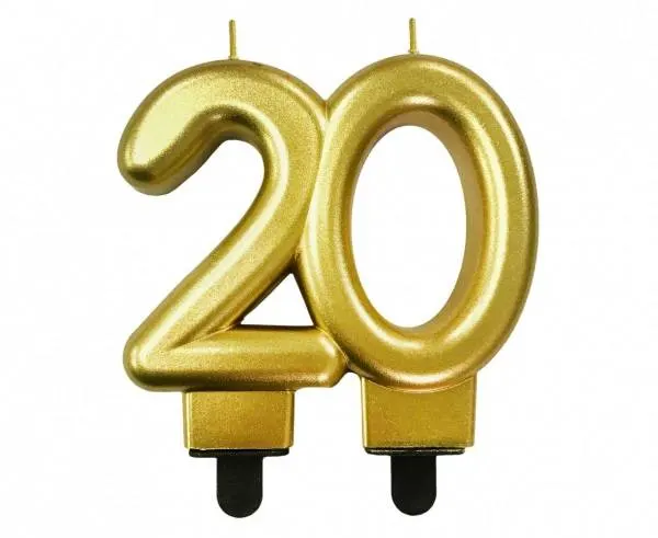 Dortová svíčka číslice 20 zlatá 8 cm