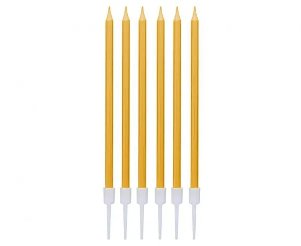 Dortové svíčky s držátky - zlaté metalické 13,5 cm - 6 ks