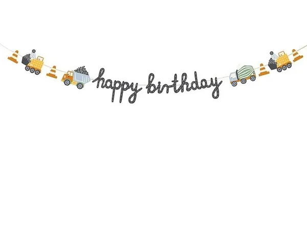 Girlanda PartyDeco s motivem stavby Happy Birthday