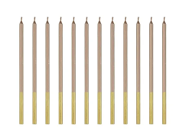 Vysoké dortové svíčky metalické rose gold – 14 cm, 12 ks