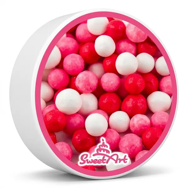 Cukrové perly, Love mix 7mm 80g - bílá, růžová, červená