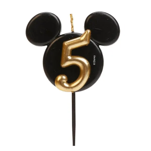 Dortová svíčka Mickey černo-zlatá číslice 5, výška 5,2 cm