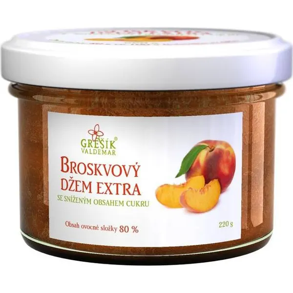 Broskvový džem extra se sníženým obsahem cukru 220 g