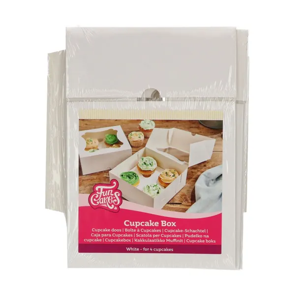Krabice na 4 cupcakes nebo muffiny s okénkem, bílá, 3 ks
