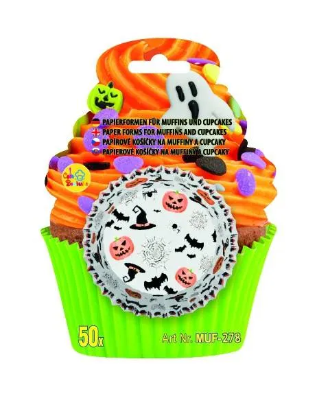 Košíčky na muffiny bílé s halloweenskými motivy, 50 ks