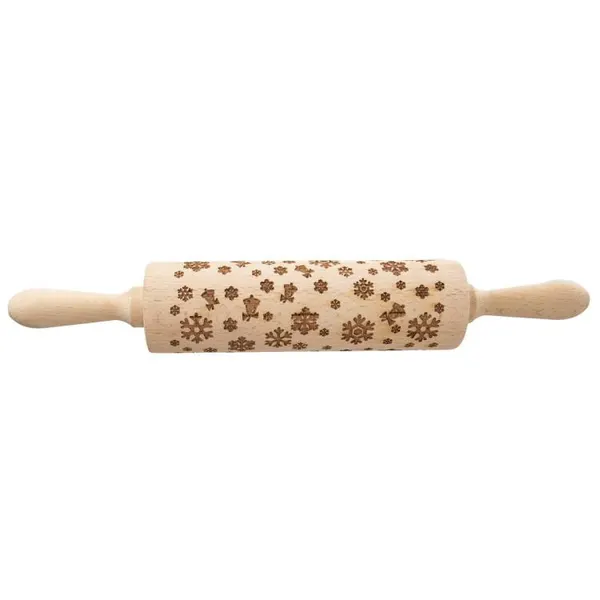 Dřevěný válec se vzorem sněhových vloček a zvonků 20/38 cm