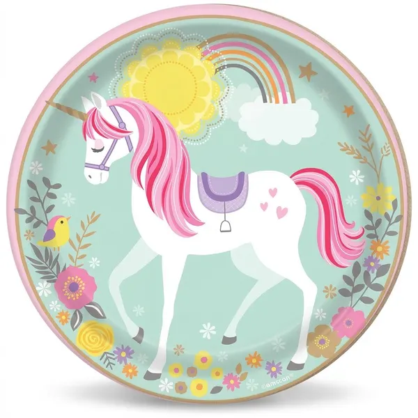Papírový talíř Unicorn s jednorožcem 22,8 cm, 8 ks