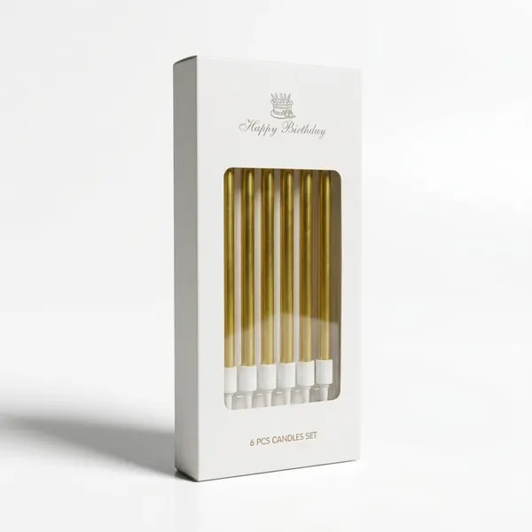 Dortové svíčky Elegant zlaté metalické 10 cm, 6 ks