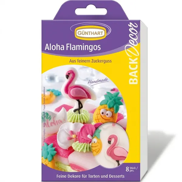 Cukrová dekorace plameňák Aloha, 8 ks