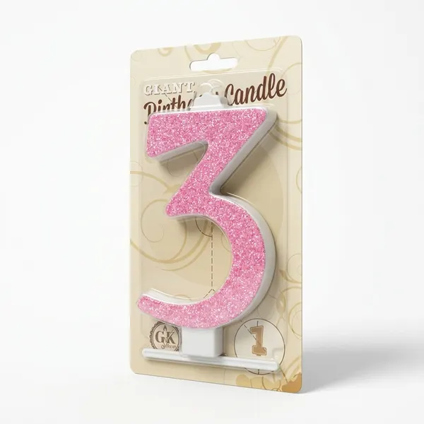 Dortová svíčka číslo 3 růžová, výška 13 cm