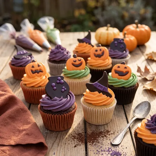 Čokoládové dekorace Halloween kotlík, klobouk a dýně 8 ks
