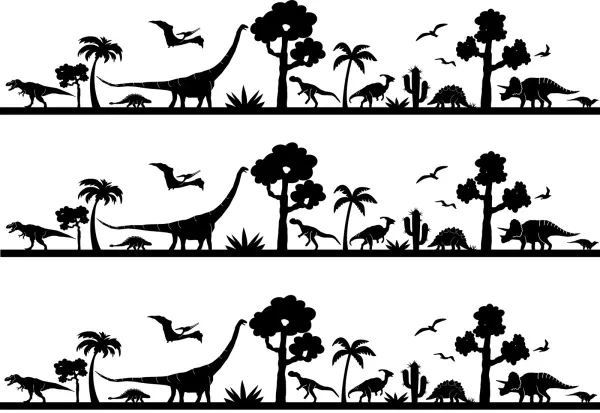 Obdélníkový jedlý obrázek na dort – Dinosauří dobrodružství (černá, bílá)