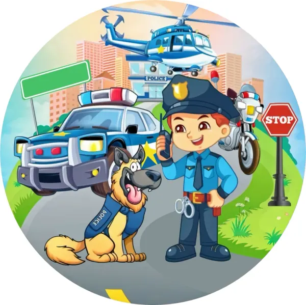 Kulatý jedlý obrázek na dort – Policejní jednotka (modrá, zelená, šedá)