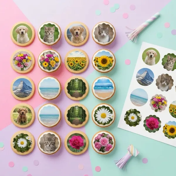 Mix fotek na cupcakes – kolečka hladká i s vlnkou (Premium)