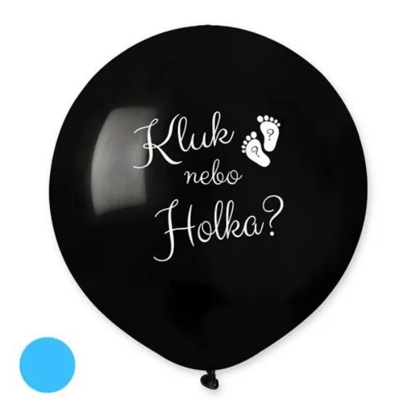 Černý balonek Kluk nebo holka s modrými konfetami uvnitř