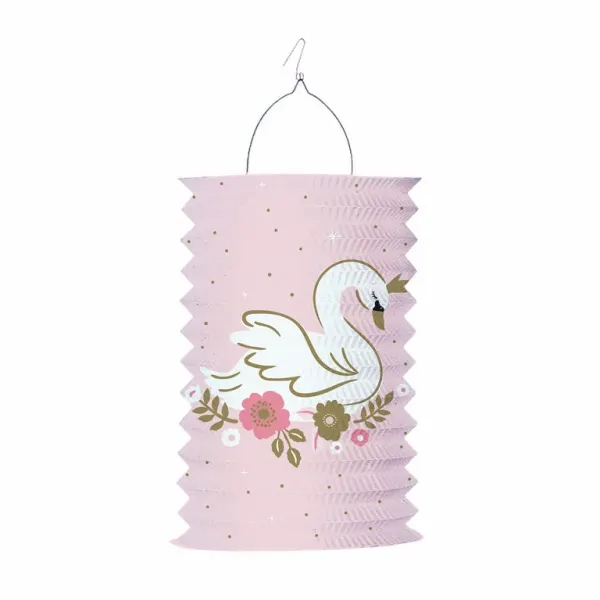 Závěsný papírový lampion válec s bílou labutí