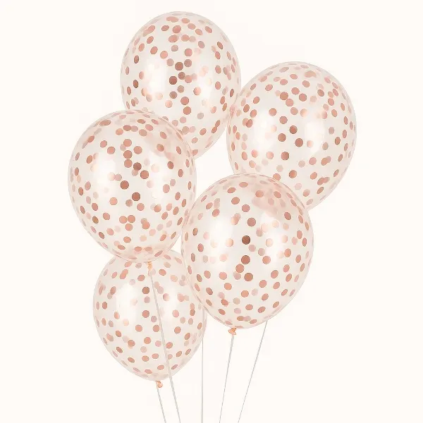 Průhledné balónky s lesklými konfetami rose gold