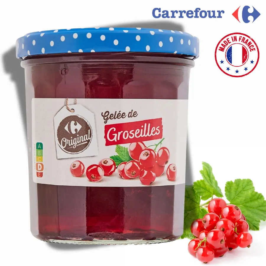 Sklenice rybízového džemu Carrefour se třtinovým cukrem