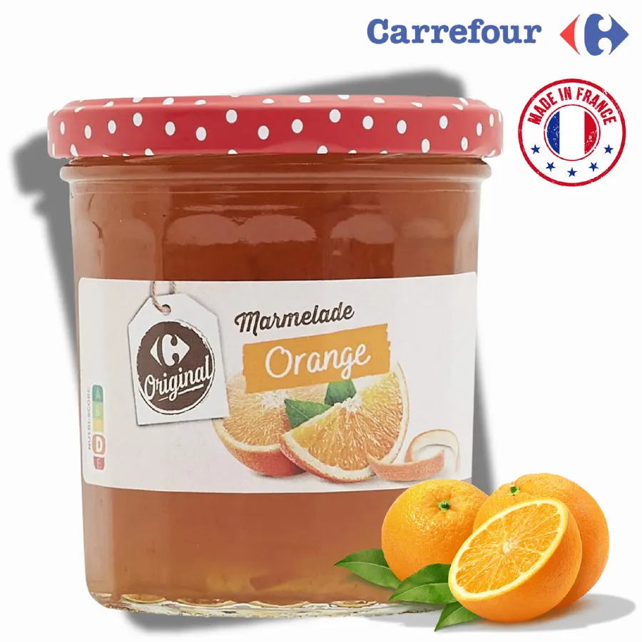 Sklenice pomerančového džemu Carrefour se třtinovým cukrem 370 g