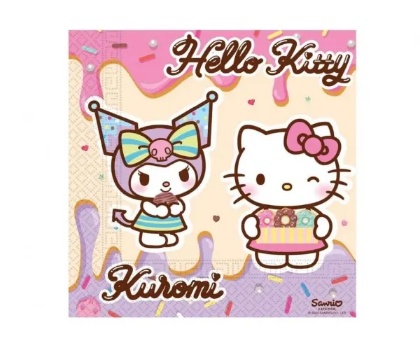 Barevné papírové ubrousky Hello Kitty a Kuromi