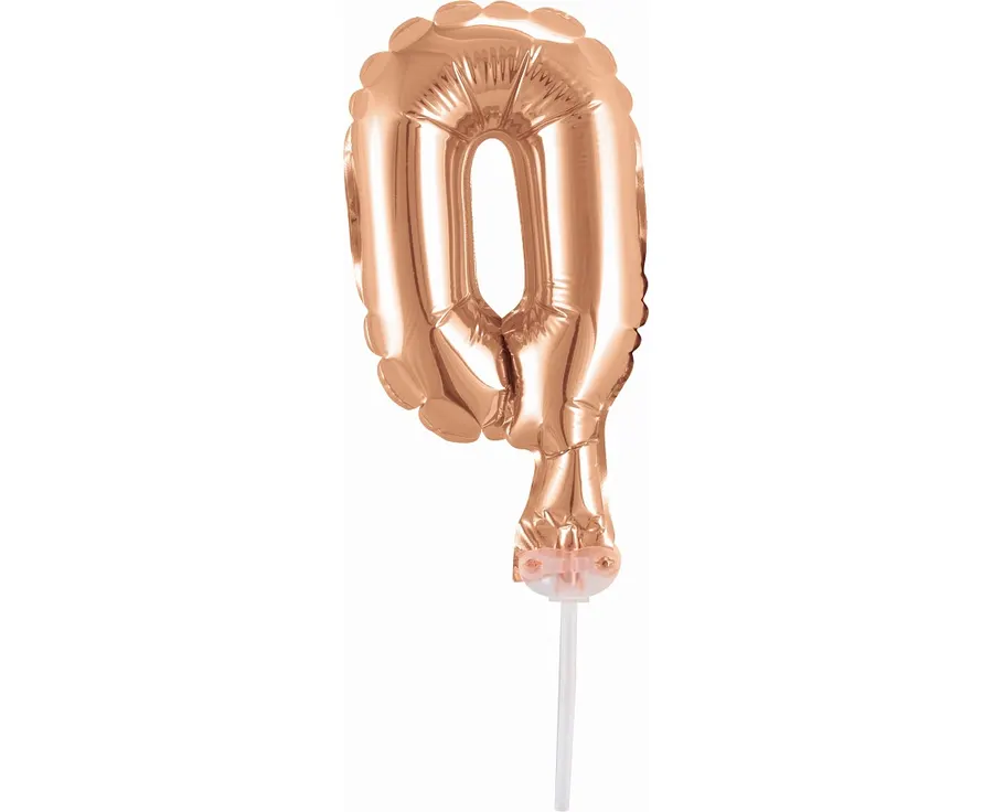 Nafukovací číslice 0 rose gold na tyčce do dortu