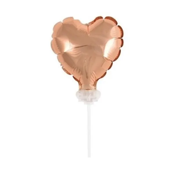 Nafukovací srdce rose gold na tyčce do dortu