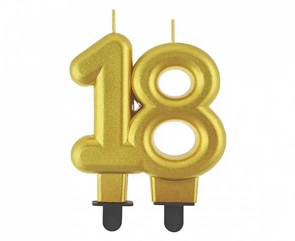 Zlatá dortová svíčka číslice 18 vysoká 8 cm