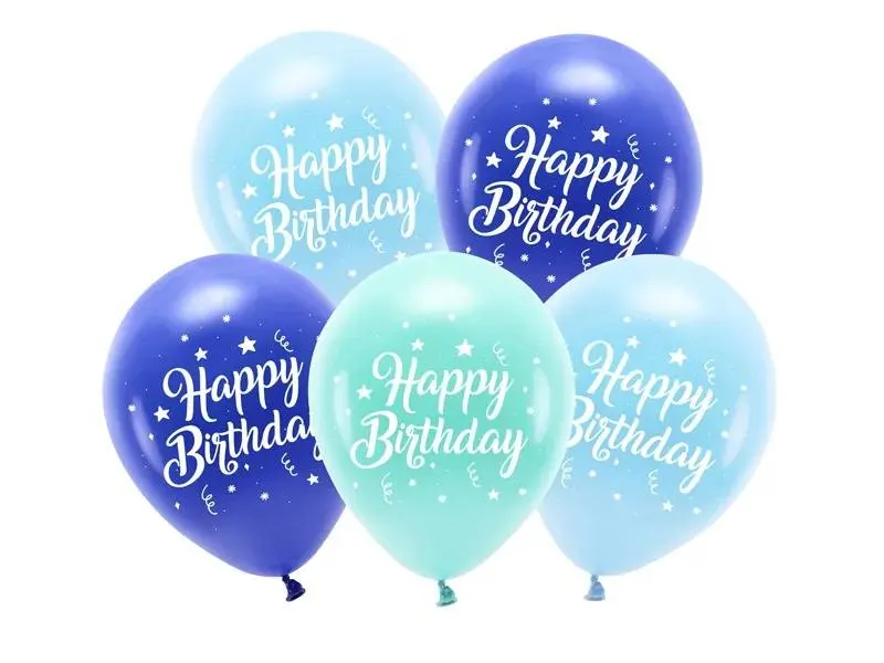 Modré a tyrkysové eco balónky Happy Birthday