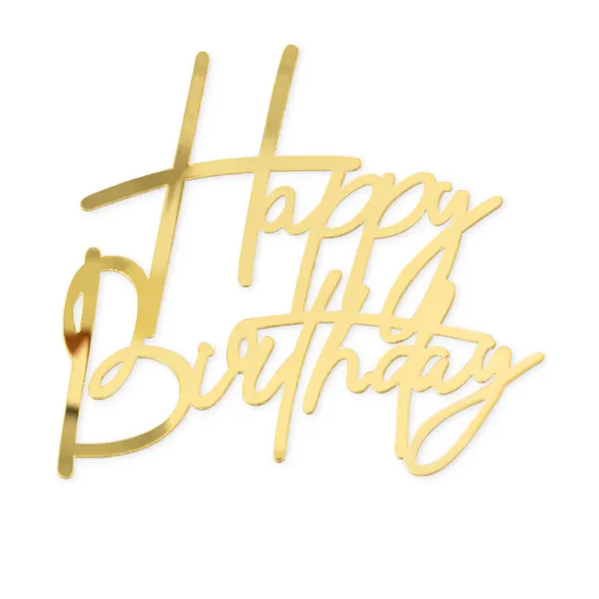 Zlatý dortový zápich Happy Birthday do dortu