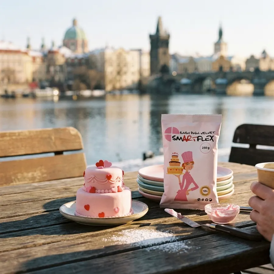Balení růžové potahovací hmoty Smartflex s příchutí vanilky