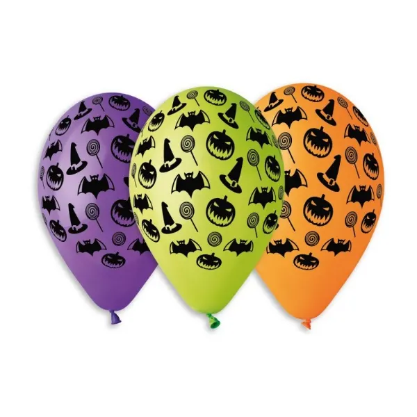 Latexové balonky s halloweenským potiskem v balení po pěti kusech