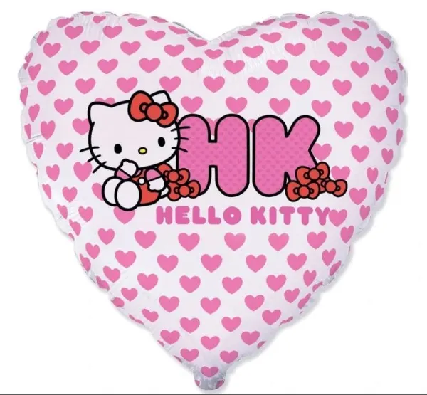 Kulatý foliový balonek s motivem Hello Kitty a srdíčky