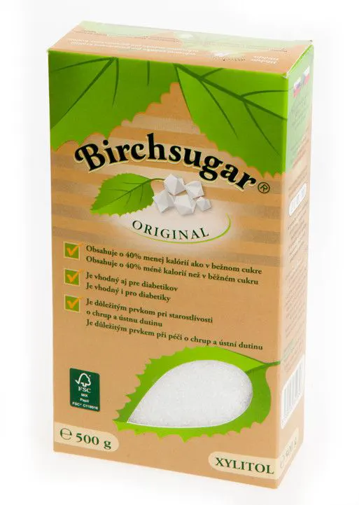 Balení krystalického březového cukru xylitol o hmotnosti 500 g