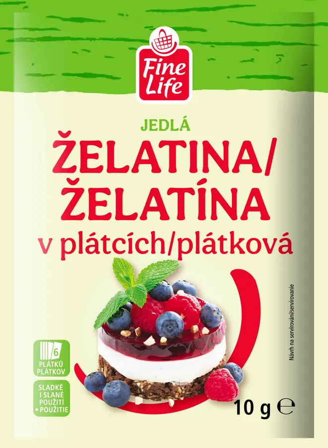 Balení plátkové vepřové želatiny Fine Life 10 g