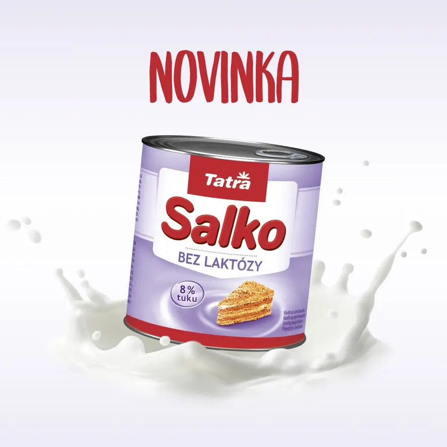 Plechovka slazeného kondenzovaného mléka Tatra Salko bez laktózy