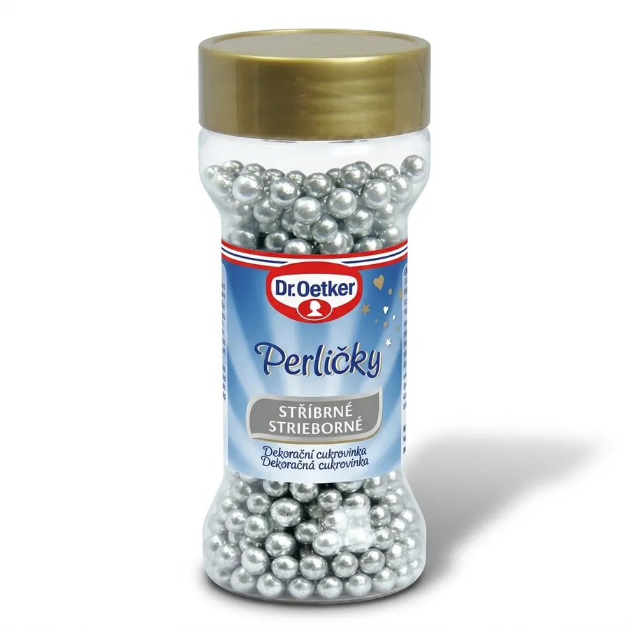 Stříbrné cukrové dekorační perličky Dr. Oetker ve skleničce