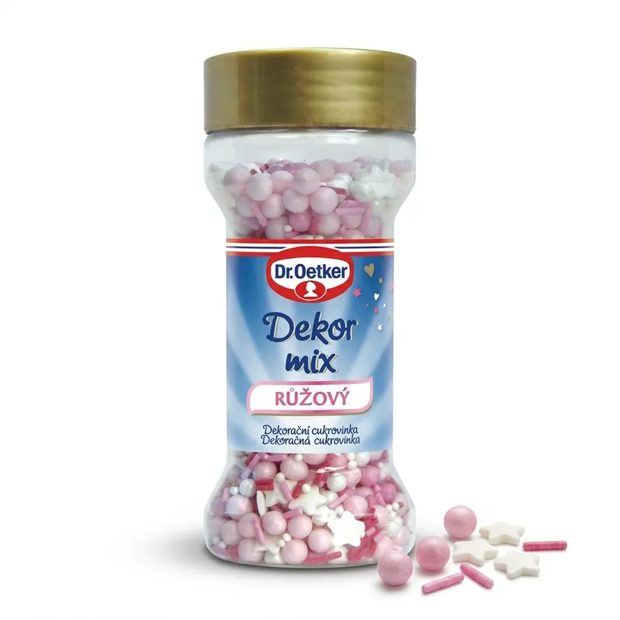 Dózička s růžovobílým cukrovým zdobením Dekor mix Dr. Oetker