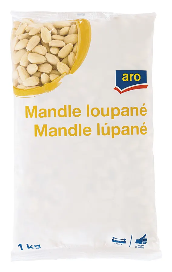 Balení blanšírovaných mandlových jader ARO 1 kg