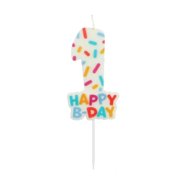 Narozeninová dortová svíčka číslo 1 Happy B-day