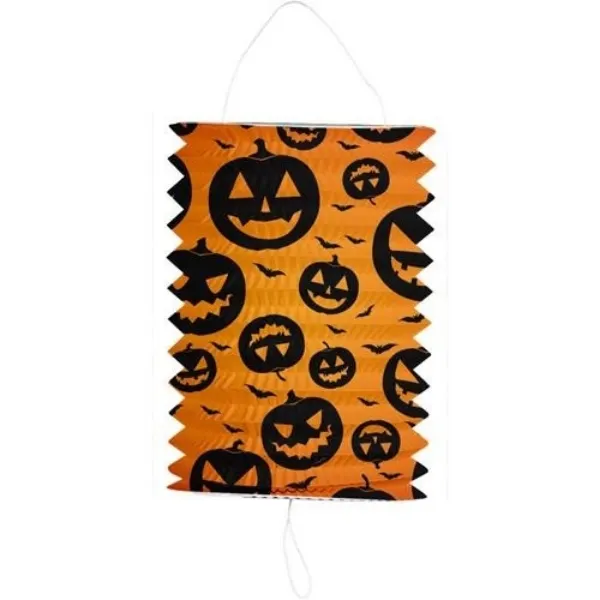 Oranžový papírový lampion válec s motivem dýní