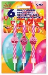Růžové dortové svíčky s motivem cupcaků