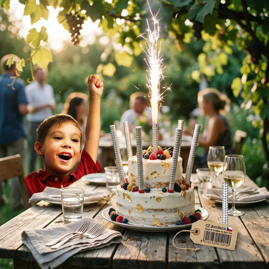Stříbrná ohnivá fontána na dort PartyDeco 12 cm
